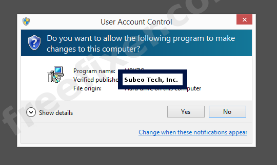 Screenshot where Subeo Tech, Inc. appears as the verified publisher in the UAC dialog